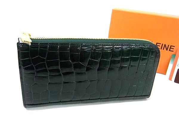 ■飛び切り■本物■JRA御墨付き■新品負けず劣らず■ HALEINE アレンヌ クロコダイル L字ジッパー 長紙入れ 紙入れ 御釣り入れ 緑であること系 BL8646