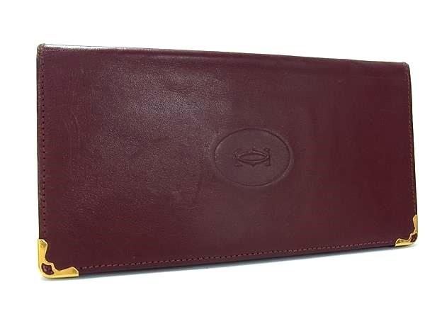 【美品】カルティエ 二つ折り財布 マストライン レザー ボルドー系 ゴールド金具 Cartier カルティエ 二つ折り札入れ 財布 マストライン レザー