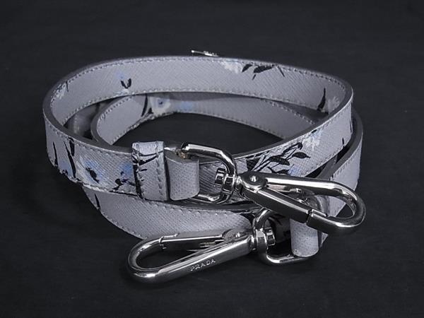■美品■ PRADA プラダ レザー フラワー 花柄 バッグ用 ショルダーストラップ ショルダーベルト レディース グレー系 BP2941|pleasure-Store 店