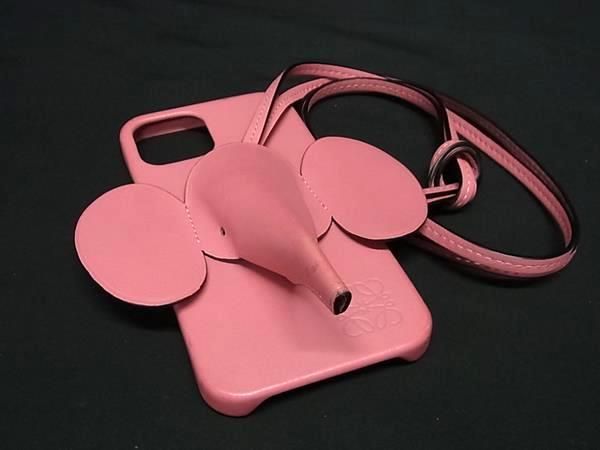 ■美品■ LOEWE ロエベ アナグラム レザー ショルダー エレファント 象 iPhone12対応 iPhoneケース スマホケース ピンク系 BM2477｜pleasure-Store　店