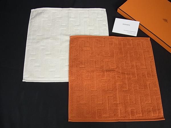 ■新品■未当て嵌める■ HERMES エルメス ステアーズ 綿織物100％ 御手々西洋手ぬぐい 汗手拭い ２点仕掛ける 象牙色系 オレンジ色系 FD2767