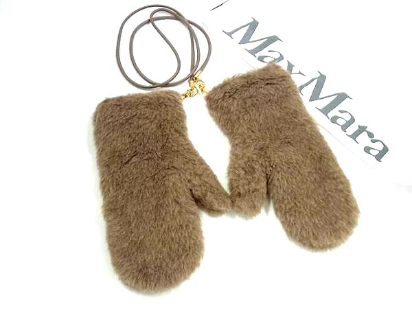 ■新品負けず劣らず■ Max Mara マックスマーラ テディベア ミトン アルパカ×カシミヤ×地絹 グローブ 地球儀 大きさ ML 赤銅色系 FT7300