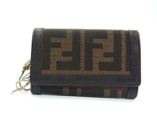 FENDI キーポーチ FENDI 6 Hook Key Case Key Rings Beige Silver Leather Japan