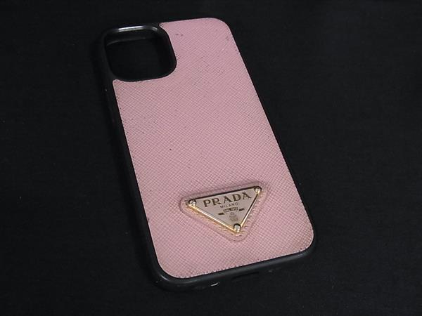 PRADA プラダ サフィアーノレザー iPhone12 mini 相応う アイフォンケース スマホケース レディース サクラ色系×黒いこと系 HB0336