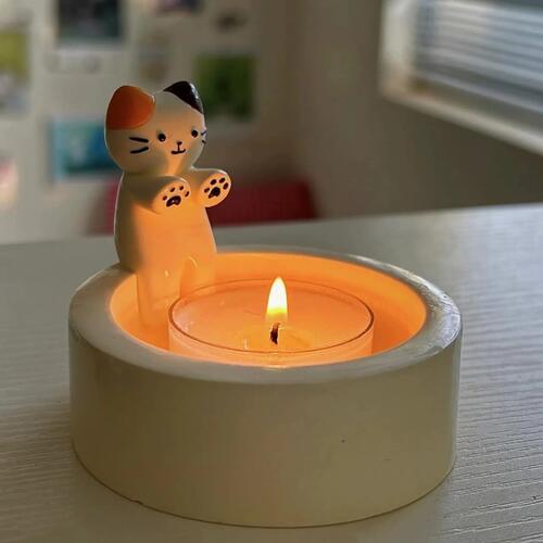 楽天市場】キャンドルホルダー インテリア 樹脂 猫 ねこ 三毛 白