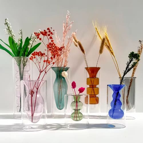 楽天市場】全7種 花瓶 一輪挿し ガラス カラー 二重 透明 デザイン