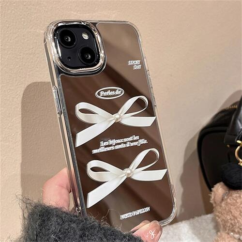 楽天市場】iPhone ケース 韓国 背面ミラー リボン かわいい カバー 鏡