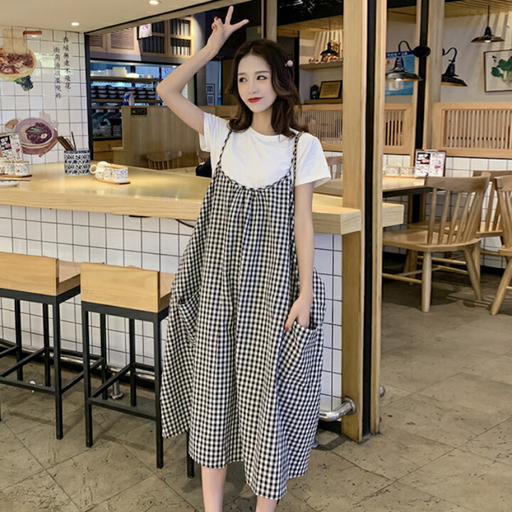 楽天市場 ギンガムチェック キャミ ワンピース 白 シンプル Tシャツ 2点セットレディース 送料無料 ｙｓ ｆａｃｔｏｒｙ