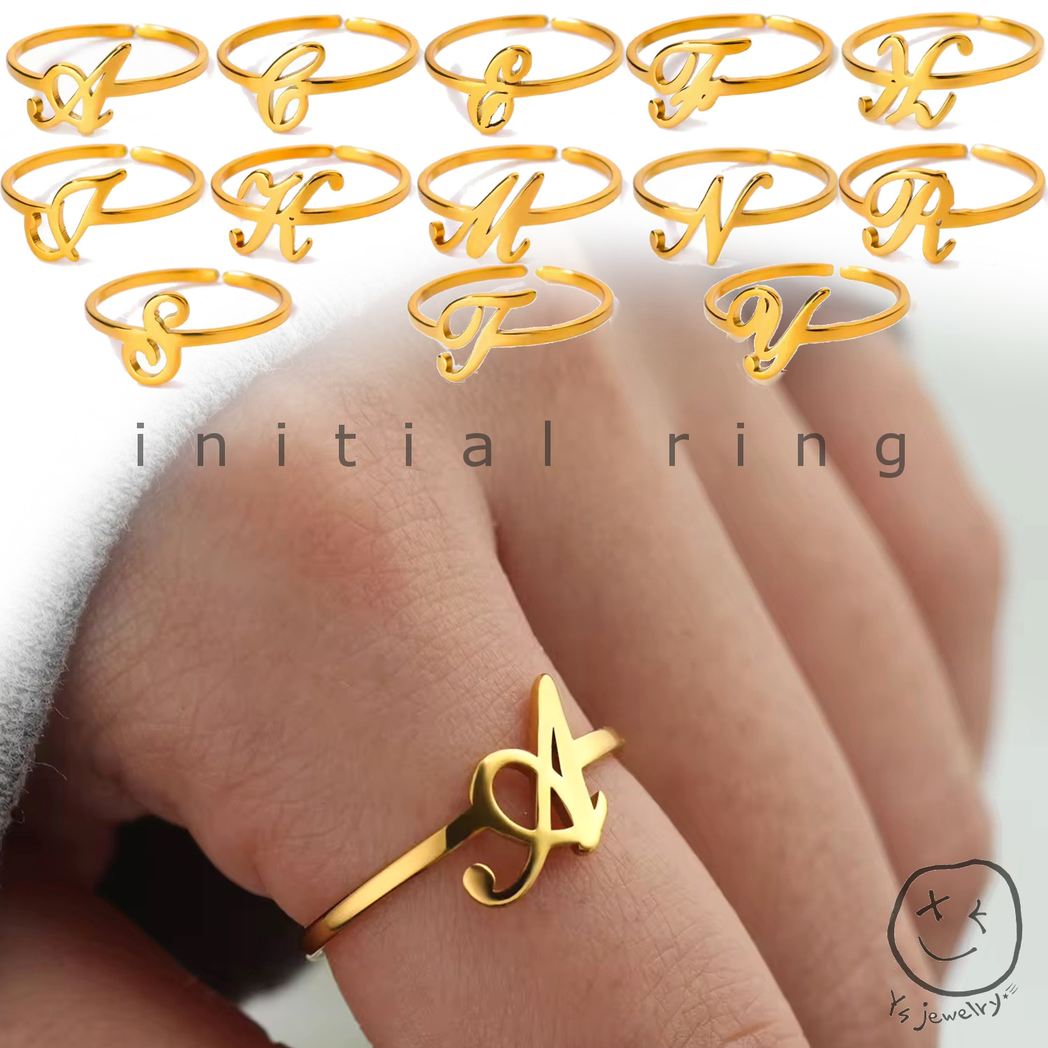 ハートモチーフイニシャルリング 即発送可 20250107-017 スパークイニシャルリング | jewelrychaco