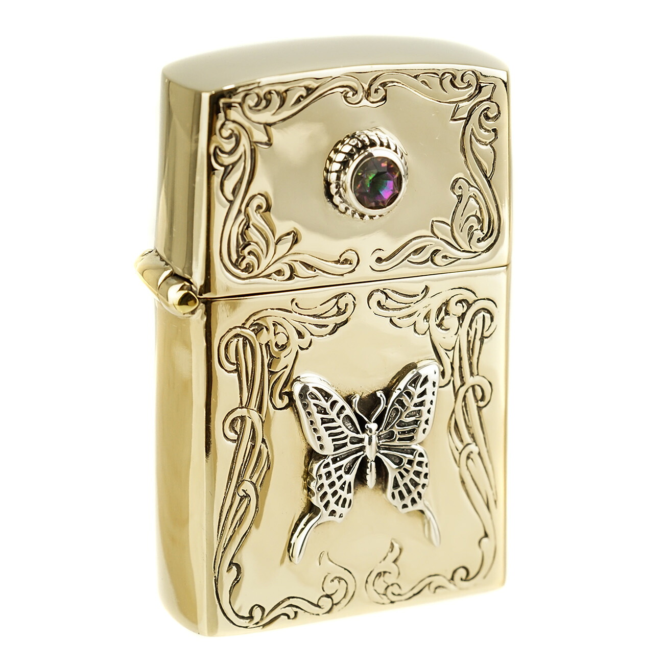 送料無料 good vibrations オイルライター 【ミステッククオーツ 蝶 バタフライ】ZIPPO 型 真鍮 シルバー925 ケースライター ブラス ジッポ ライター 喫煙具 メンズ 男性