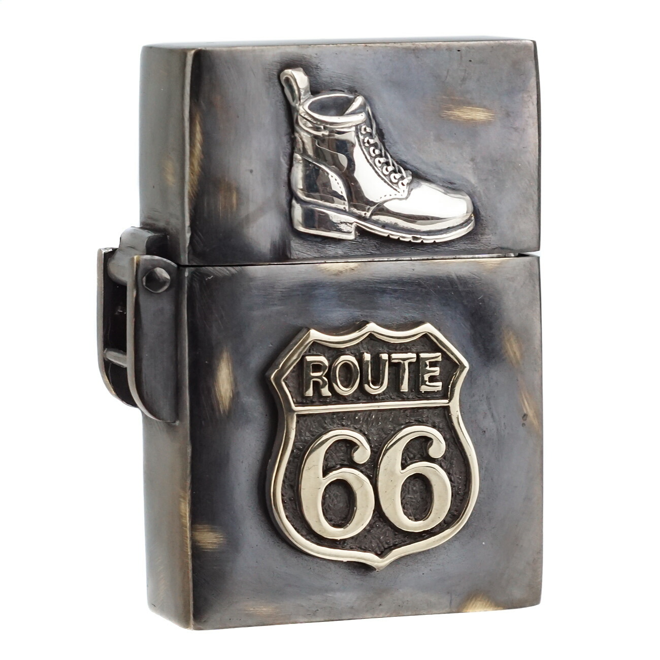 送料無料 古美加工 good vibrations オイルライター 【ROUTE66 バイカー ブーツ アメリカン】ZIPPO型 真鍮 シルバー925 ケースライター ブラス ジッポ ライター 喫煙具 メンズ 男性