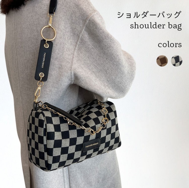 【この価格はSALEだけ！2点で300円OFF＆SSP5倍！】ショルダーバッグ レディース ボストンバッグ チェック柄 チェーン付き 大容量 バッグ 斜め掛け 肩掛け 2way カジュアル ファッションバッグ ファスナー お 斜め掛けバッグ カバン 通勤 4,779円