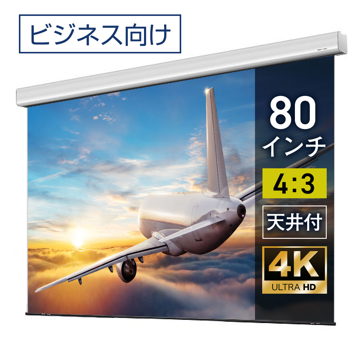 プロジェクタースクリーン 80インチ 吊り下げ シアターハウス 電動スクリーン 4:3 ビジネス 4K 送料無料 日本製 プロジェクター スクリーン 80 自動 電動 リモコン 天吊 壁掛け 会議 プレゼン 店舗 学校 授業 メイドインジャパン made in japan 生涯保証 ケース