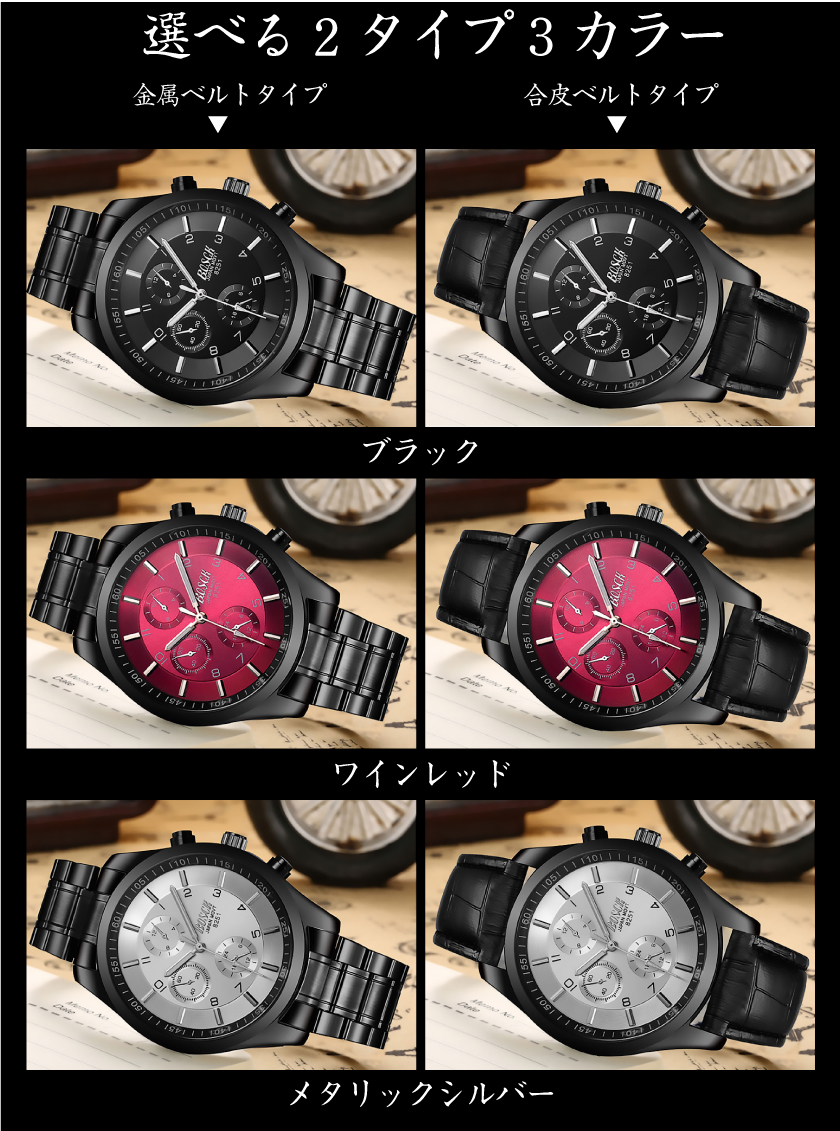【楽天市場】腕時計 メンズ アナログ 防水 ウオッチ ファッションウォッチ クロノグラフ調 金属 皮 ベルト 文字盤 バンドファッション