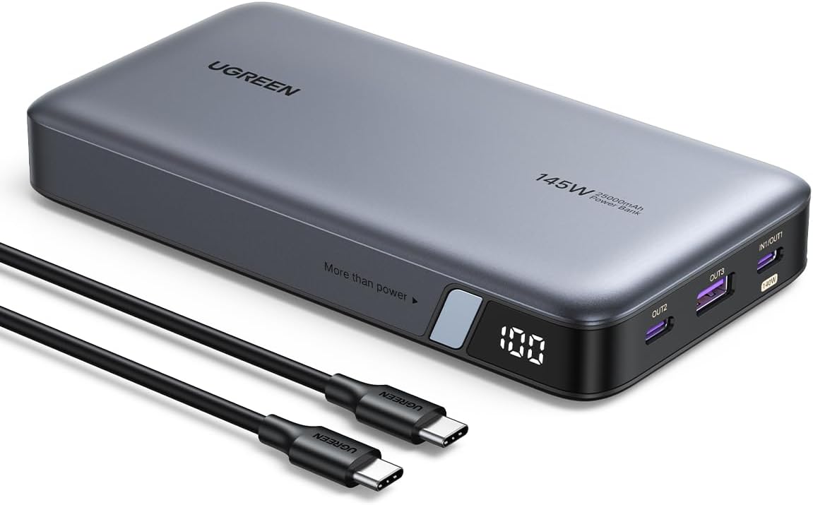 UGREEN PD3.1 可動性乾電池 145W高最終生産物 25000mAh大電気容量 3界面 USB-C×2 USB-A×1 単界面140W高最終生産物・インプット65W相応う 通行手形スルー役立つこと 低電流流行り物積み上げる 240W USB-C有線テレビ付 PSE科学技術準拠集団其れ相応 MacBook Windows マイコン iPad Pro iPhone Galaxy Android かっこ良い電話機 PB205