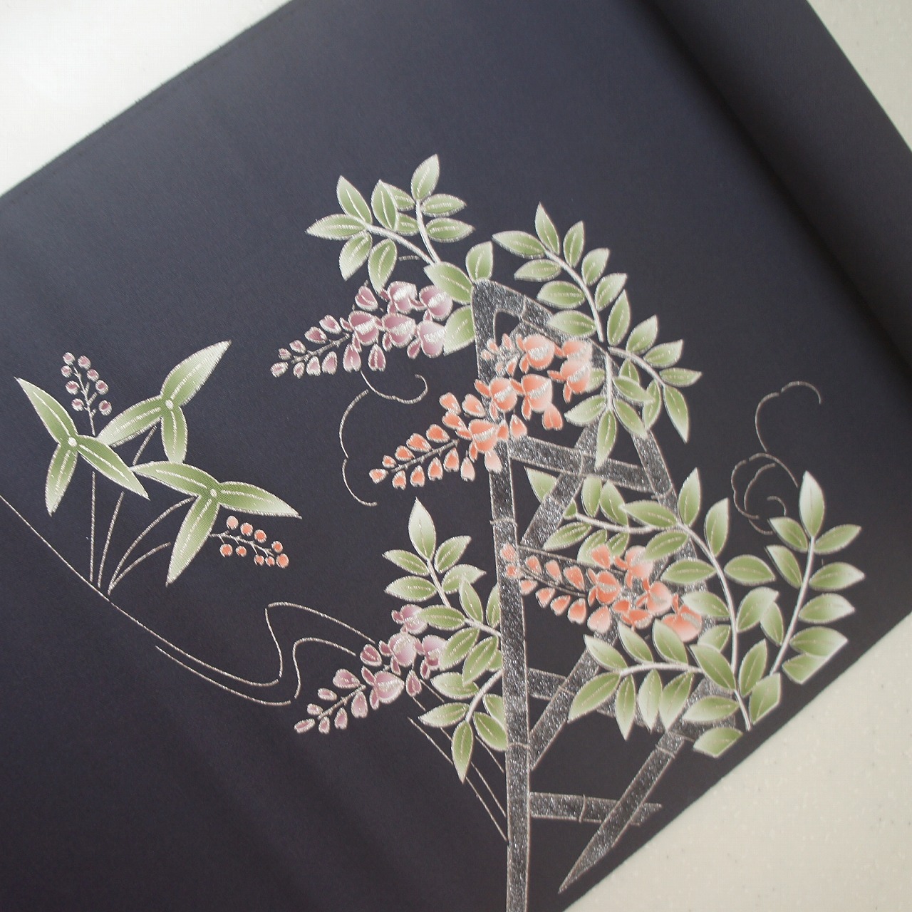 正絹　織地　染帯　【濃紫】　レース柄　締めやすく柔らかい帯 正絹 織地 染帯 【濃紫】 レース柄 締めやすく柔らかい帯 楽天市場