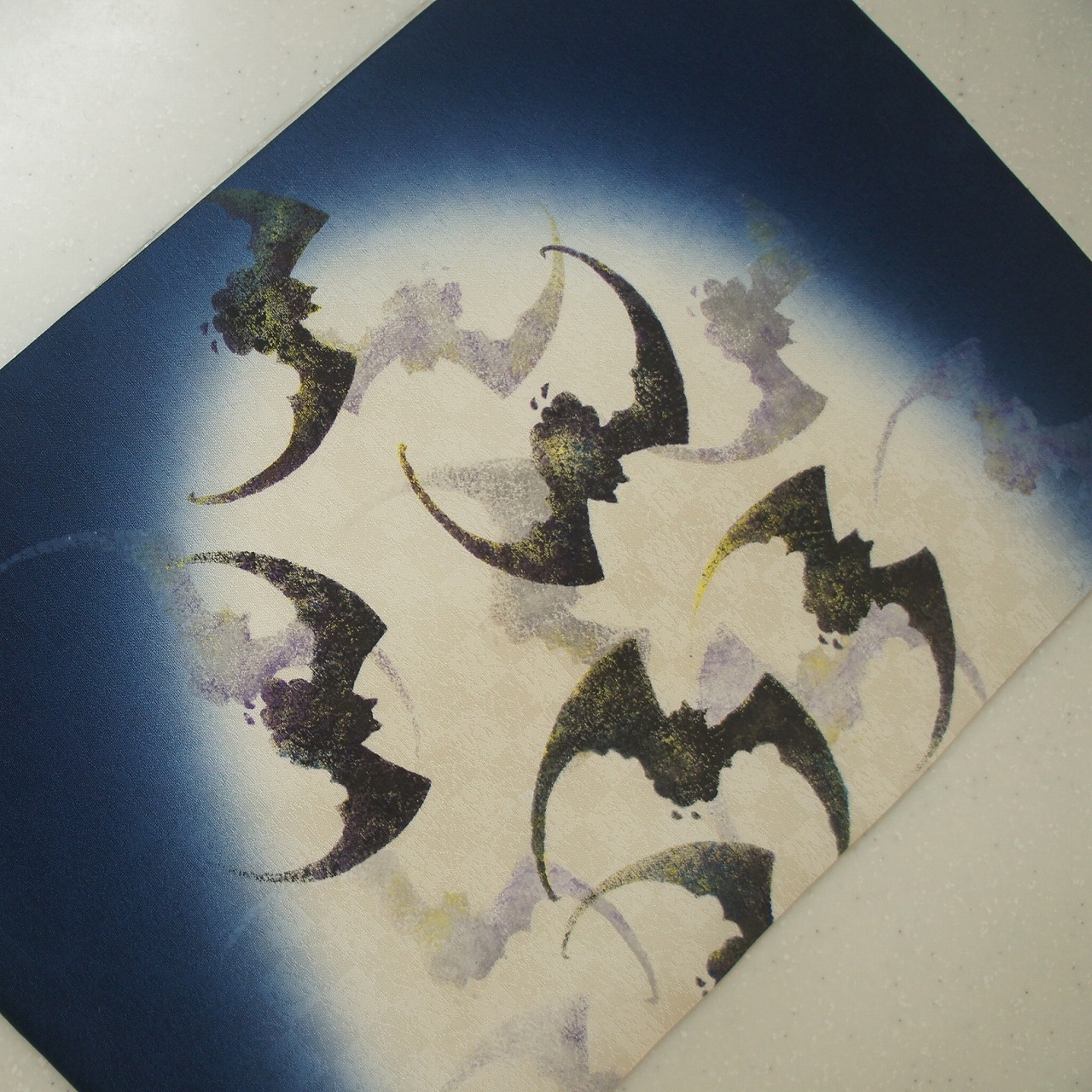 ☆美品 コウモリ柄 染め名古屋帯　黒　正絹 楽天市場】正絹紋意匠染帯 染帯 再入荷 タタキ染め 黒地 コウモリ : 優美苑