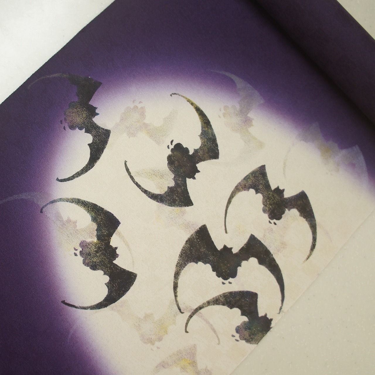 ☆美品 コウモリ柄 染め名古屋帯　黒　正絹 ☆美品 コウモリ柄 染め名古屋帯黒正絹