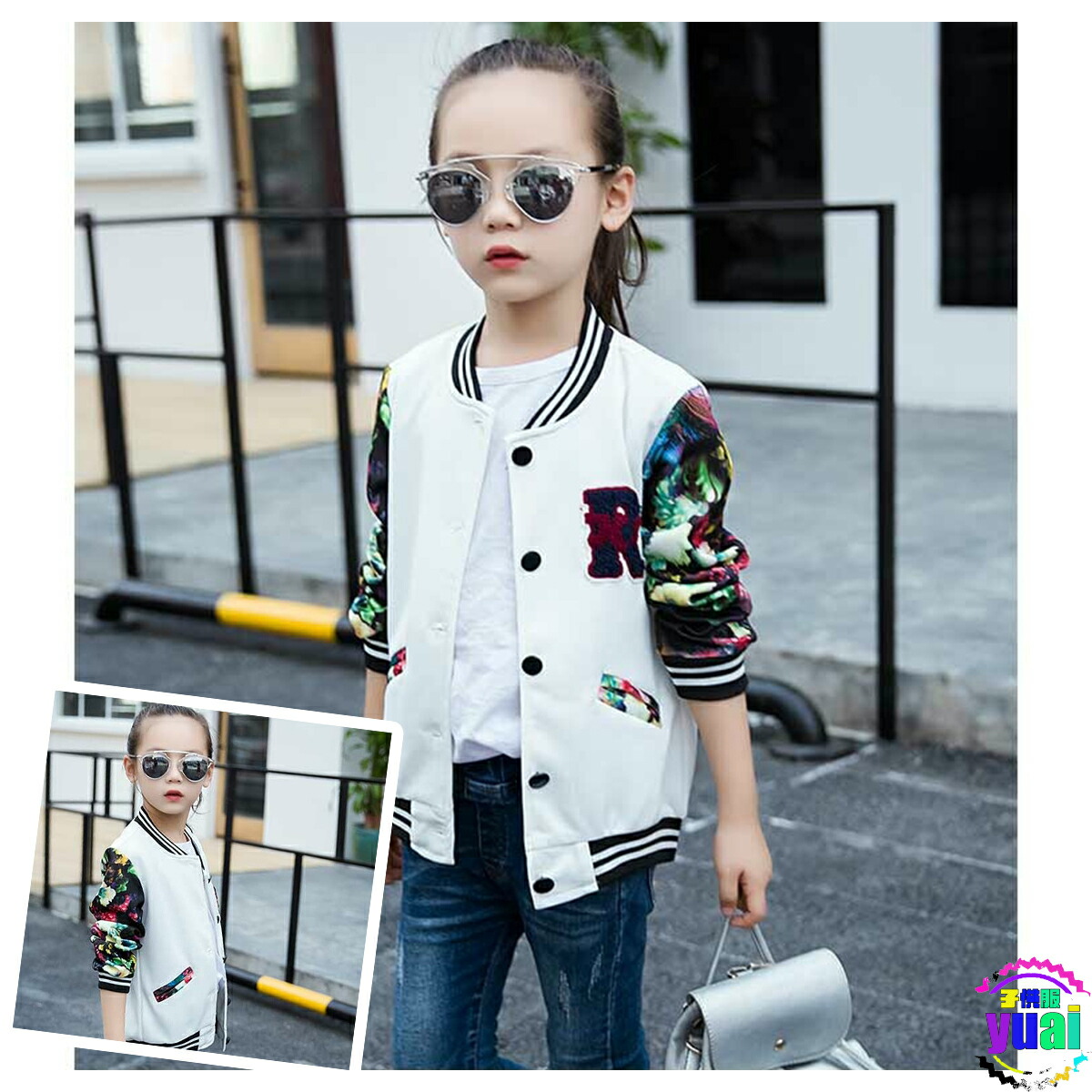 楽天市場 花柄スタジャン 女の子 男の子 ホワイト ピンク 甘辛コーデ ジャンパー アウター 1cm 130cm 140cm 150cm 160cm 子供服子供服yuai 子供服yuai