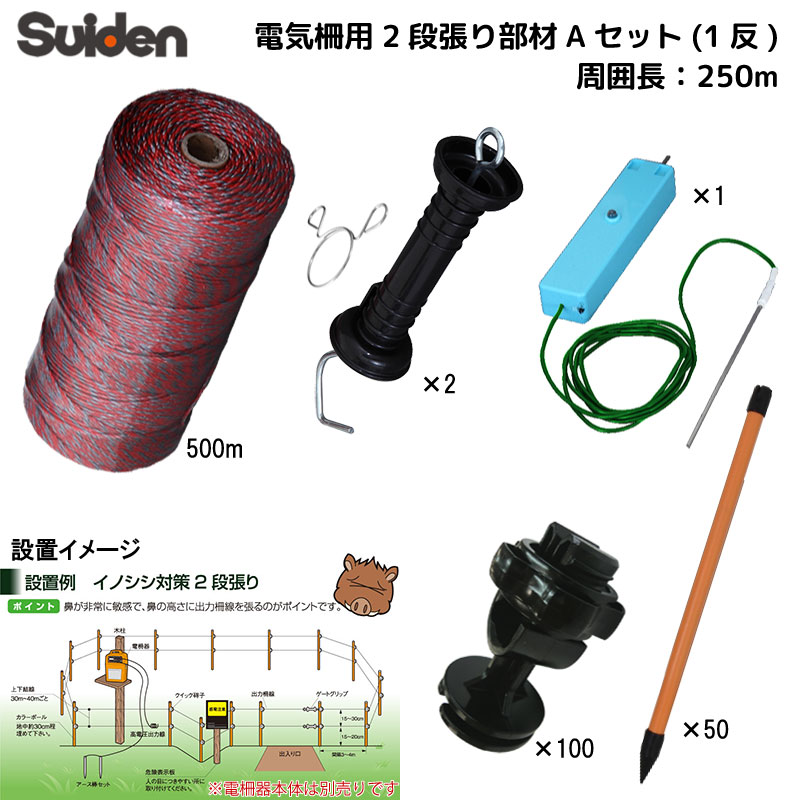 楽天市場】スイデン 電気柵 オプションセット 400m～500m 4段