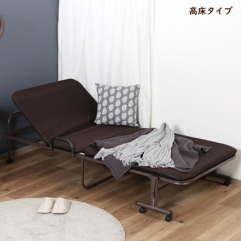 14739 ワンタッチベッド フリーロック42段 高床タイプ マット付き 折りたたみベッド 中国製 組立品 不二貿易 KJ-120H-42-BR 【メーカー直送/代引不可】