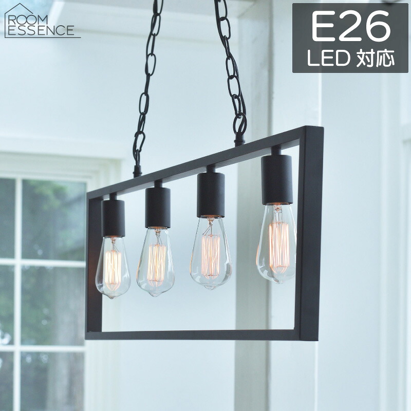 ペンダントライト E26口金 LED電球対応 LHT-741 4灯 吊下げ灯 コード長1m アイアンスクエアフレーム 60W白熱電球付き 東谷 AZUMAYA 代引不可