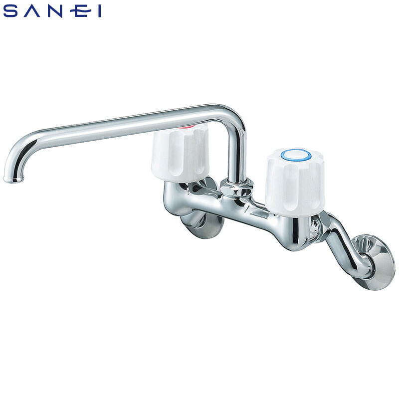 SANEI ツーバルブ雑ぜ合わせる栓 共用形 K211-W 勝手もと用水栓金具 壁付き添い人手合い 三栄水栓