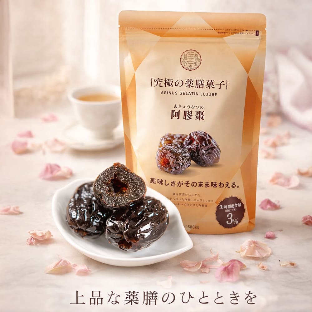 阿膠棗 あきょうなつめ 15個入 阿膠 なつめ菓子 ナツメ 薬膳おやつ 無添加 薬膳食材 丸ごとアクスなつめ 山東省阿膠使用 美容系おやつ YUGAZENSHOKU