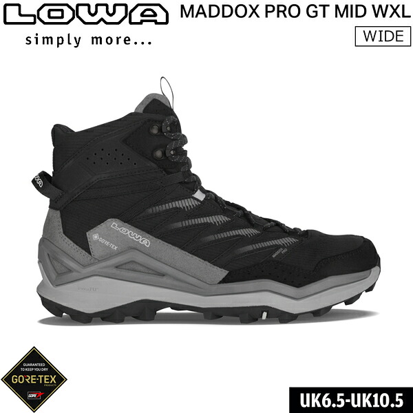 ローバー LOWA  トレッキングシューズ マドックス PRO GT MID WXL 黒いこと×薄墨色  広々とした模範例 山登り靴