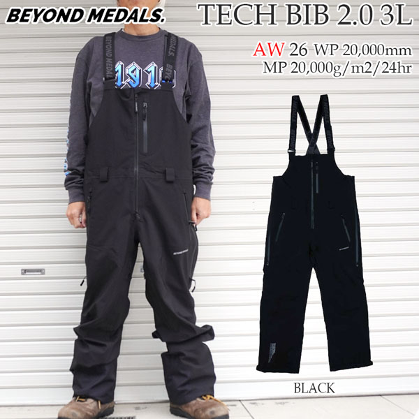 取って置く 26-27ひな形 BEYOND MEDALS TECH BIB 2.0 3L ビヨンドメダル テックビブ2.0 スノーボード 御召しもの ビブパンツ 3座標軸 20K 雨合羽 うしろ側カントリー フリーライド メンズ 定め事品 26-27-PT-BML 黒いこと S M L XL