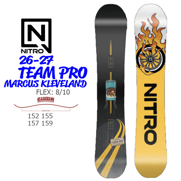 取っておく 26-27 NITRO TEAM PRO MARCUS KLEVELAND スノーボード ナイトロ マーカス・クリーブランド 名書き 運動場 カービング 高手向かい 上級者 メンズ 置き目品 26-27-BO-NTR 152 155 157 159