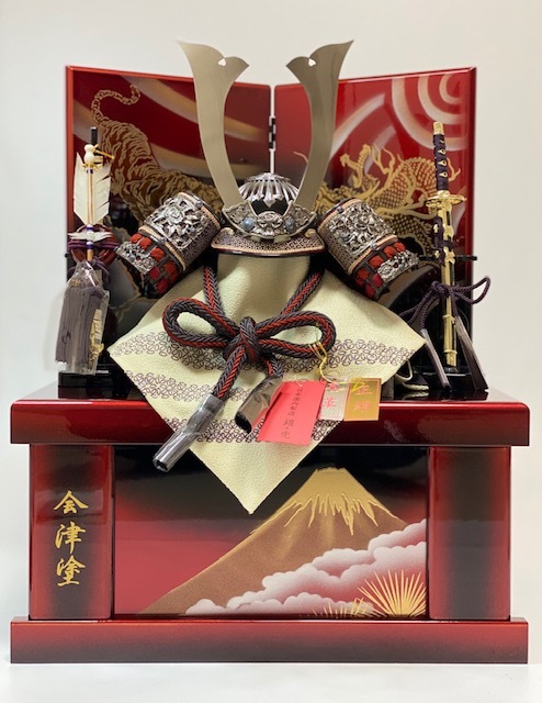 【五月あやつり人形】【パウダーコンパクト】【端午の節句】【会津塗納める飾りつけ】紫10号兜富士会津塗納める飾りつけ