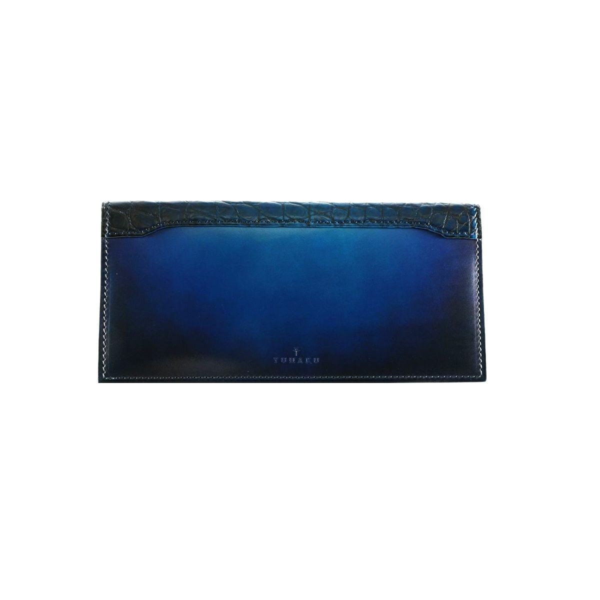 【堅苦しさ】ブランド名直営敷き地 yuhaku ユハク YCA111 BLU 束入れ クロコダイル 牛皮 手染め メンズ レディース 差し上げ物