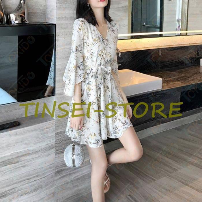 シフォンワンピース シアー ミニ丈 Vネック 長袖 全2色 L2892 楽天市場】シフォンワンピース 花柄ワンピース ミニワンピ 長袖