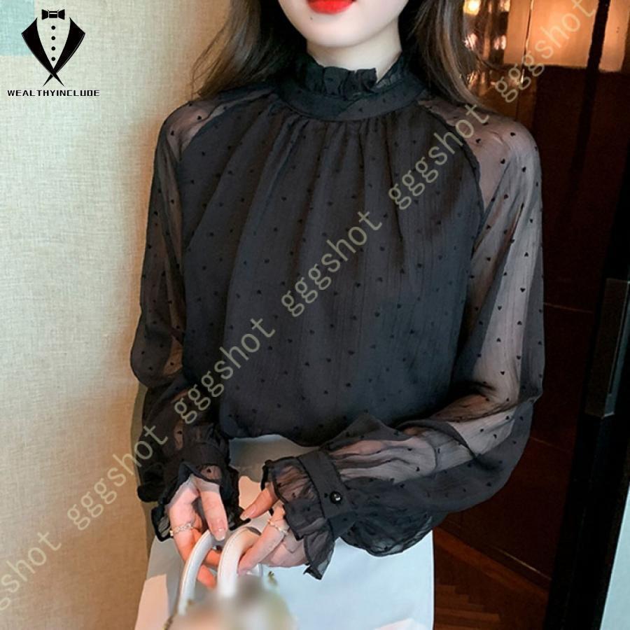 楽天市場】ブラウス 黒 レースブラウス レース チュール シースルー