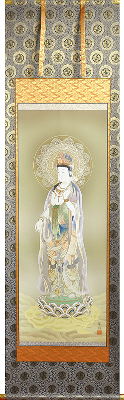 掛軸 掛け軸  雲上観音 鈴木翠朋  尺五立 約横54.5×縦190cm【送料無料】 b0301-15【第15集】 仏画 法事 法要 供養 仏事 仏間 初盆 追善供養 お盆 彼岸 お彼岸 命日 観音菩薩