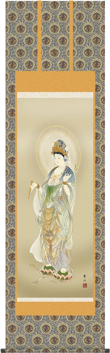 掛軸 掛け軸 聖観音 天野豊水 尺五立 約横54.5&times;縦190cm【送料無料】g4280 仏画 法事 法要 供養 仏事 仏間 初盆 追善供養 お盆 彼岸 お彼岸 命日 観音菩薩｜結納屋さん