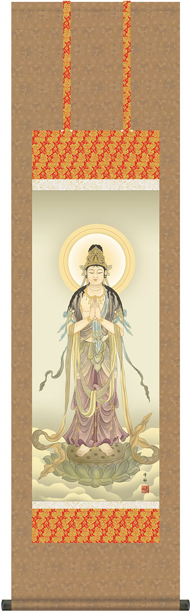 掛軸 掛け軸 聖観音 中山雪邨 尺三立 約横44.5×縦164cm【送料無料】g4832 KZ2ME1-K131 仏画 法事 法要 供養 仏事 仏間 初盆 追善供養 お盆 彼岸 お彼岸 命日 観音菩薩|結納屋さん