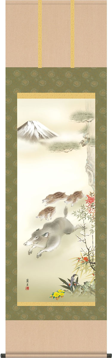 掛け軸　掛軸 楽天市場】掛軸 掛け軸 開運画 吉祥四季花図 洛彩緞子本表装 尺五 根本