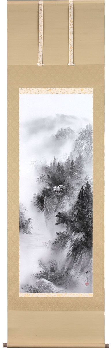 楽天市場】掛軸 水墨山水 中沢樹芳画(掛け軸 尺五立）幅54.5cm