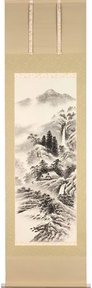 楽天市場】掛軸 掛け軸 水墨山水 中沢樹芳 尺五立 約横60×縦195cm