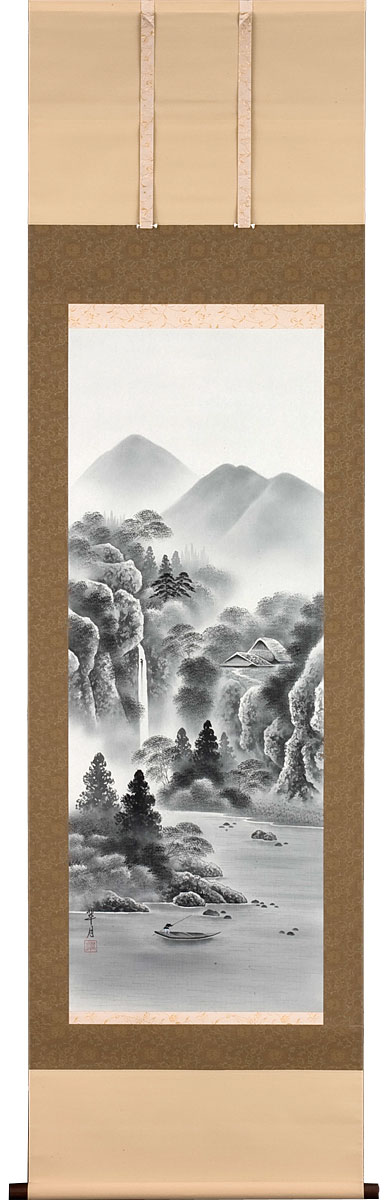 楽天市場】掛軸 掛け軸 水墨山水 中沢樹芳 尺五立 約横60×縦195cm