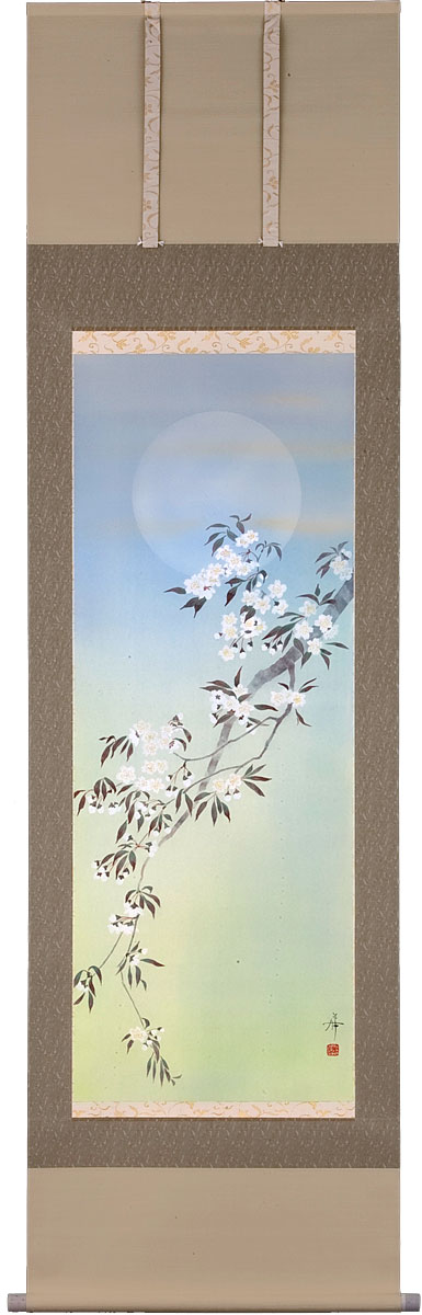 楽天市場】掛軸 掛け軸 春用 夜桜 緒方葉水 尺三立 約横44.5cm×縦164cm