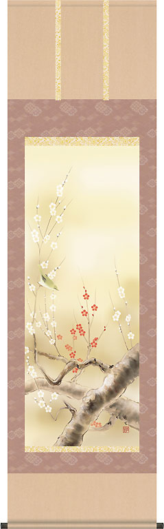 楽天市場】掛軸 掛け軸 春用 四季花鳥 梅に鶯 清水玄澄 尺五立 約横