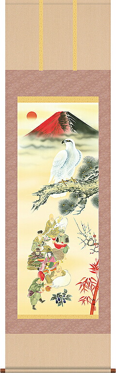 掛軸 掛け軸 吉祥初夢福徳図 長江桂舟 【尺五立・桐箱入り】約横54.5×縦190cm d7301 開運 縁起 吉祥 招福 和室 和 床の間 和風 お祝い 御祝 贈答 贈り物