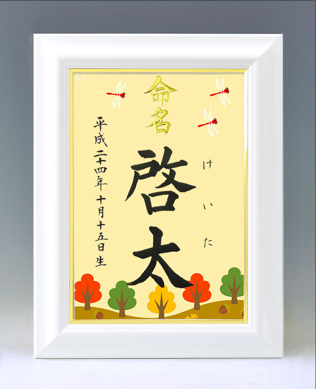 ひな型名づける書 A4白いこと額【赤トンボ】毛筆で心を込めてお書きします