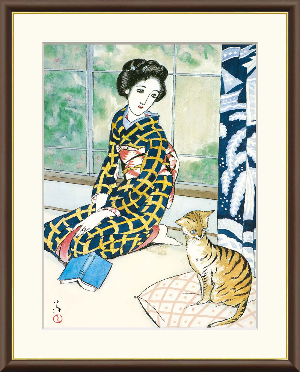竹久夢二 晩春 【F6/F4サイズ】（紐・フック付） 日本の名画 F8・約縦61×横49.5cm F6・約縦52×横42cm F4・約縦42×横34cm【インテリアアート(額絵) 伝統の日本画】g5636 g5634 g5635 額入り アート リビング 玄関 プレゼント ギフト