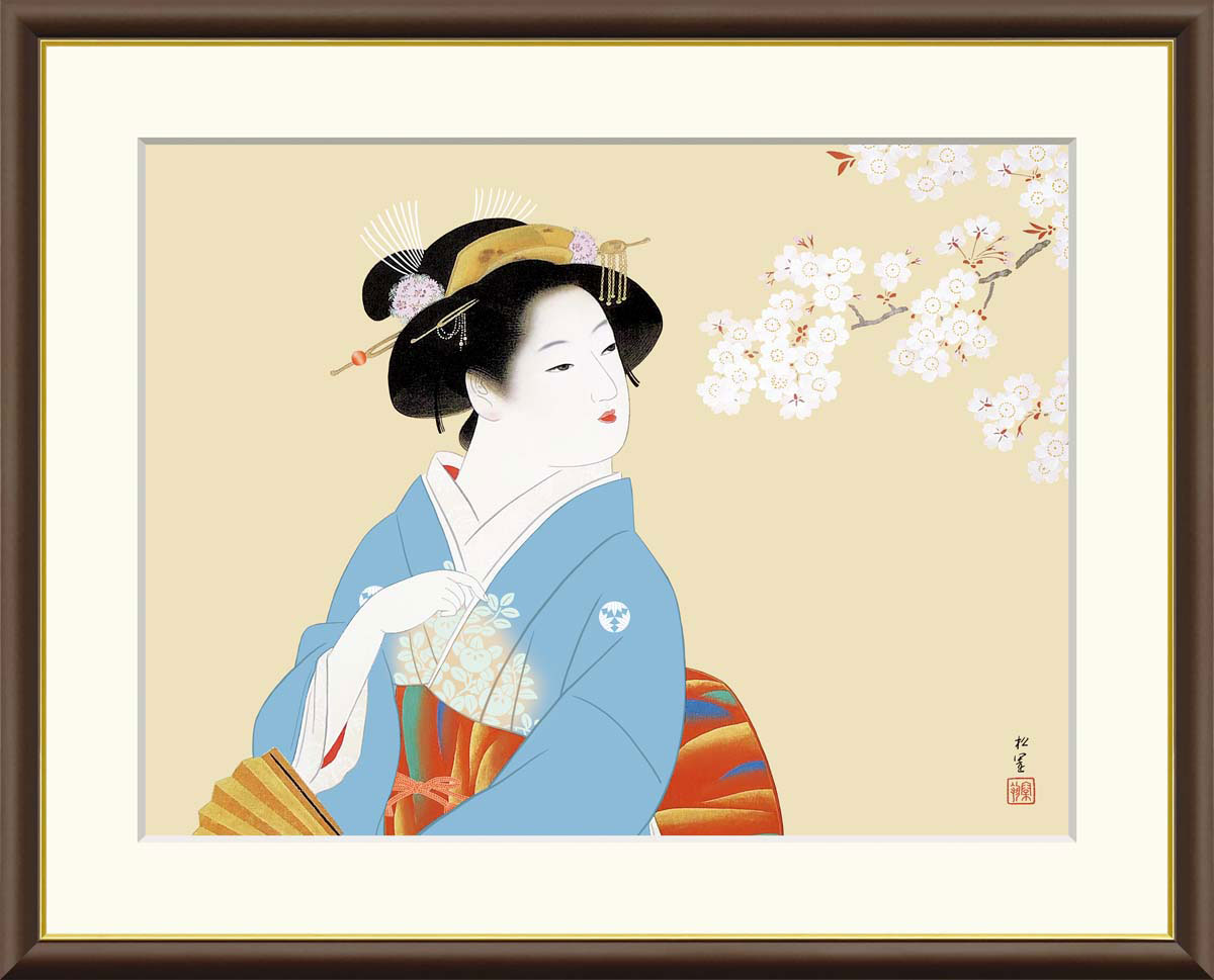 上村松園 花下美人 【F8/F6/F4サイズ】（紐・フック付） 日本の名画 F8・約横61×縦49.5cm F6・約横52×縦42cm F4・約横42×縦34cm【インテリアアート(額絵) 伝統の日本画】g8499 g8500 g8501 J2-027 額入り アート リビング 玄関 プレゼント ギフト