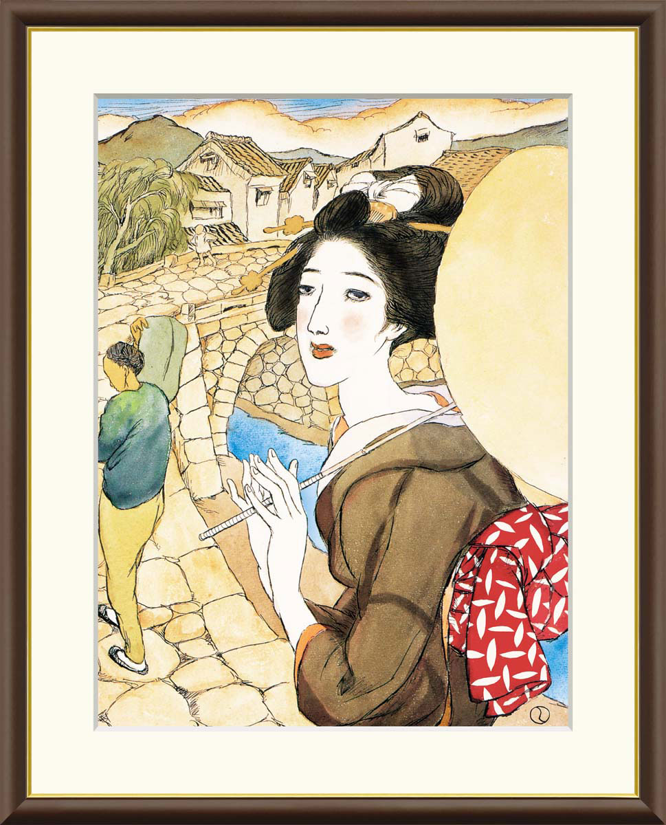 竹久夢二 眼鏡橋 【F8/F6/F4サイズ】（紐・フック付） 日本の名画 F8・約縦61×横49.5cm F6・約縦52×横42cm F4・約縦42×横34cm【インテリアアート(額絵) 伝統の日本画】g8553 g8554 g8555 J2-124 額入り アート リビング 玄関 プレゼント ギフト