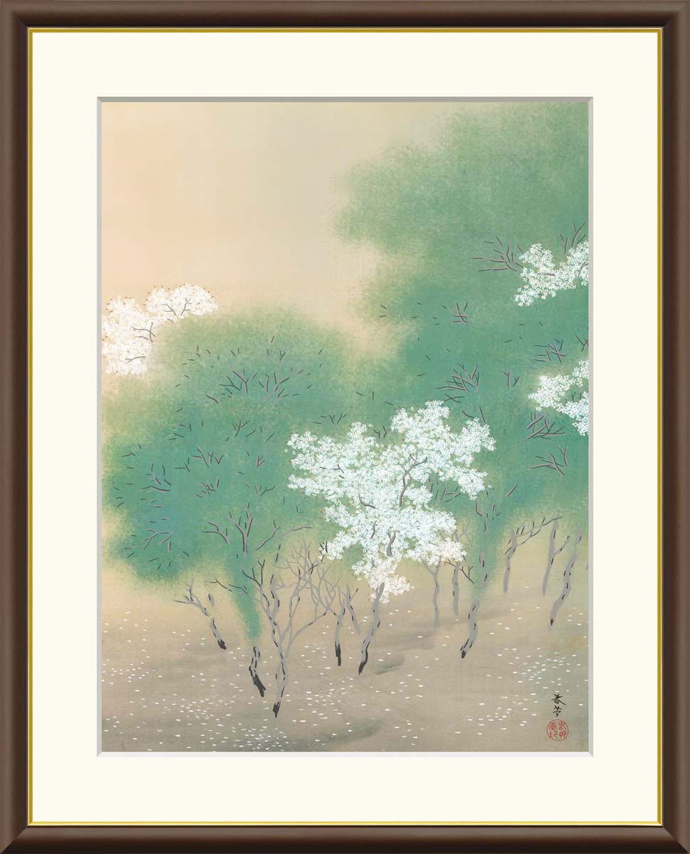 菱田春草 春色 【F8/F6/F4サイズ】（紐・フック付） 日本の名画 F8・約縦61×横49.5cm F6・約縦52×横42cm F4・約縦42×横34cm【インテリアアート(額絵) 伝統の日本画】g8691 g8692 g8693 J2-116 額入り アート リビング 玄関 プレゼント ギフト